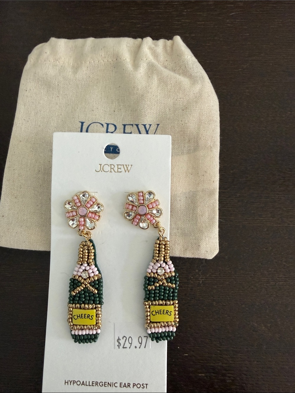 J. Crew Pink, Green and Yellow Beaded Bottle Drop Earrings